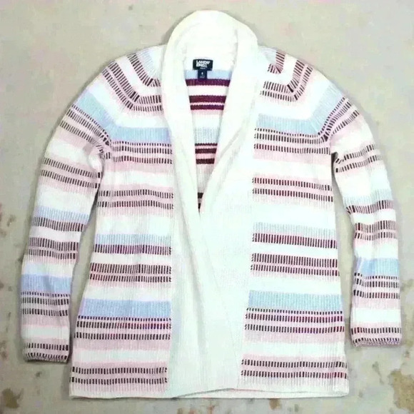 LANDS END Open Cardigan Sweater Midweight Striped Drifter Shaker Women Small - Picture 1 of 11